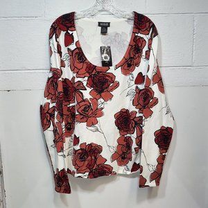 111 State Women's XL Graphic Rose Print Long Sleeve Sweater NWT